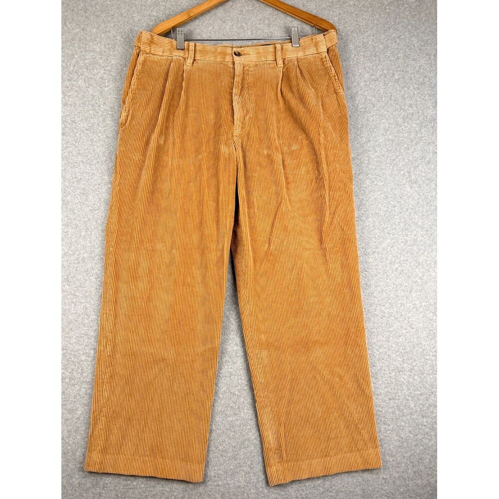 Vintage Eddie Bauer Corduroy Pants Men's 35x28 Tan Pleated Classic Fit